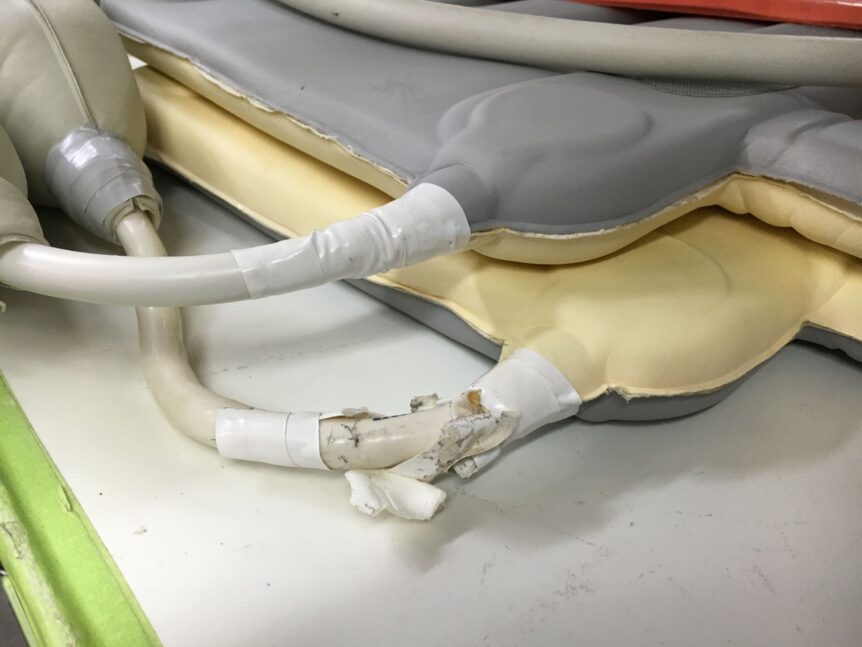 Many MRI coil failures are related to the cable. Photo of a taped cable