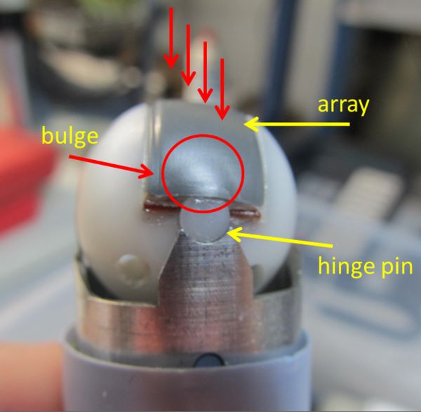 Damage to the array in a mechanical 3D ultrasound probe